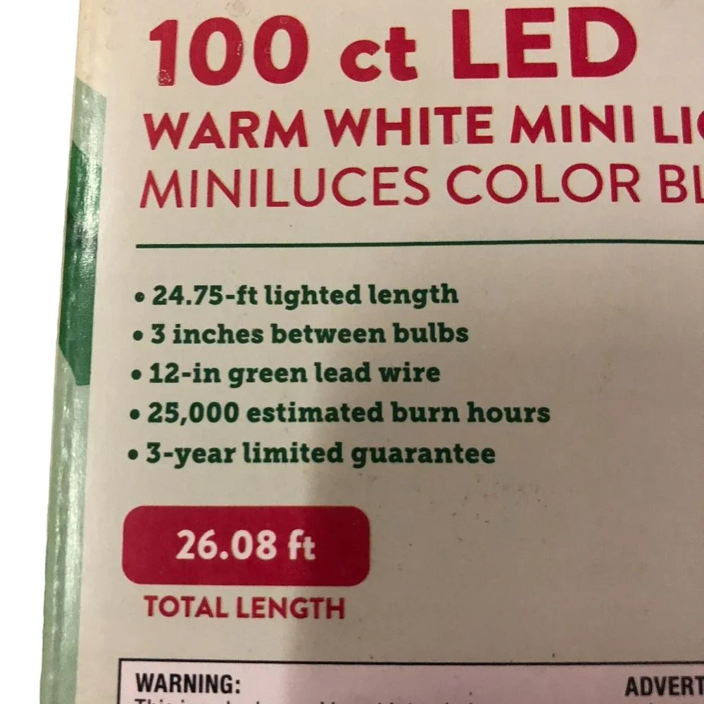 Holiday Living String Lights NEW 100 Ct LED Warm White Mini Lights